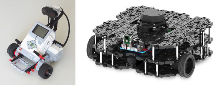 FTS-Transportfahrzeugmodelle – Lego Mindstorms (links) und Turtlebot (rechts)